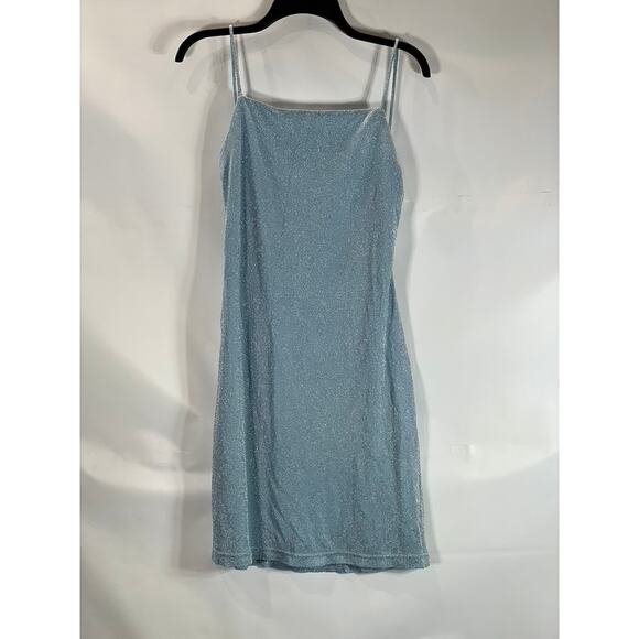 HUGO BUSCATI COLLECTION Women's Blue Shimmer Vintage Spaghetti Strap Dress SZ M - Picture 3 of 12